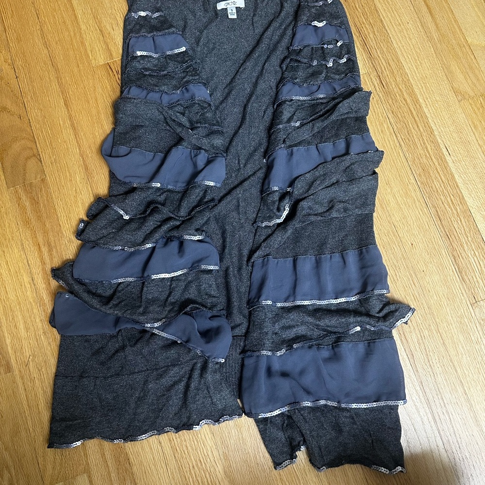 Cache Charcoal Gray Ruffle Open Cardigan